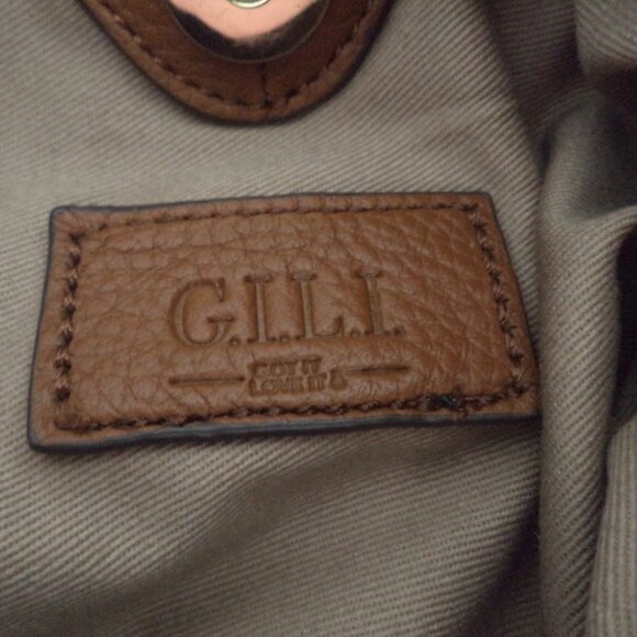 GILI Leather Criss Cross brown shoulder crossbody bag purse croc adjustable - Picture 11 of 13